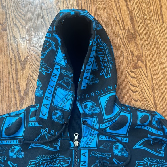 NFL mens XL graffiti art reversible hooded sweatshirt hoodie Carolina Panthers - Picture 6 of 14